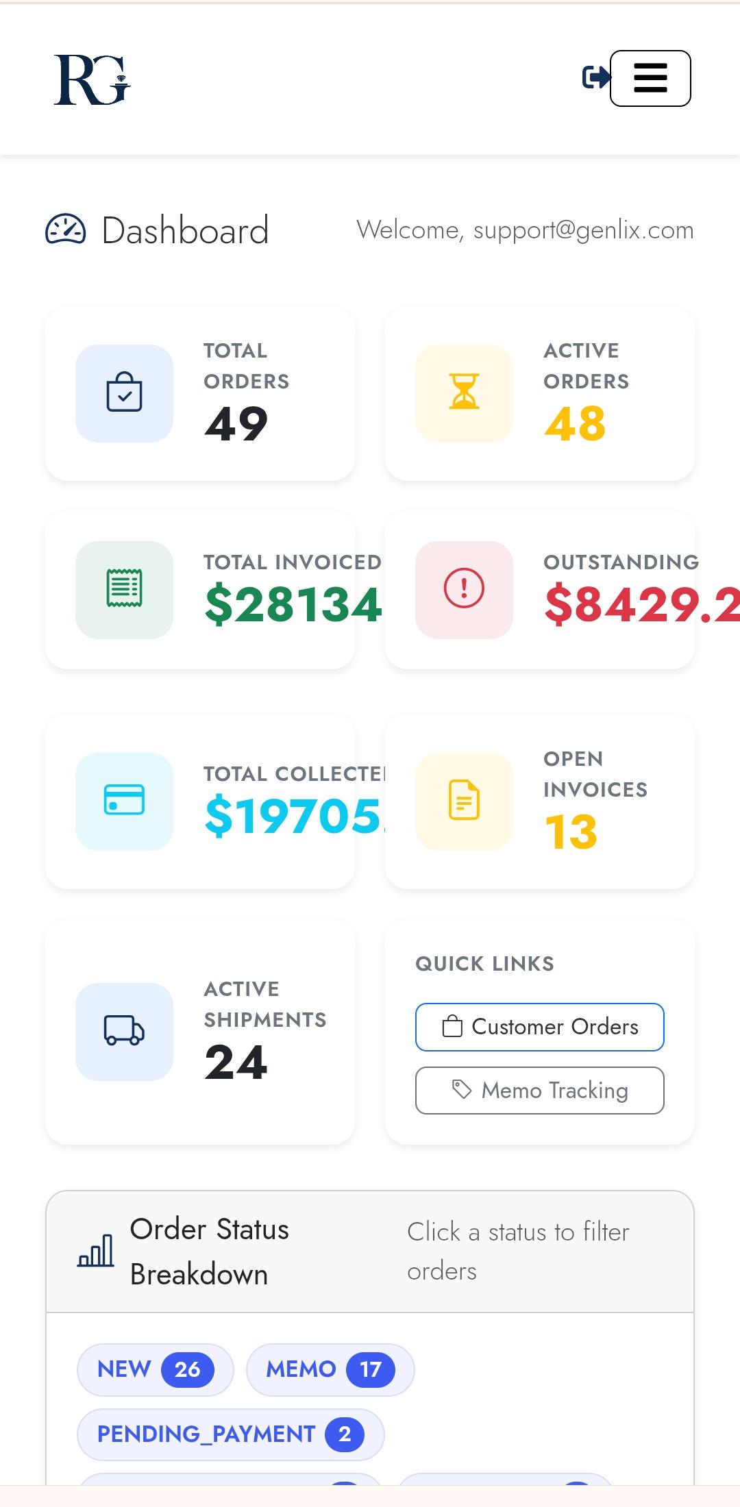 Dashboard — mobile view